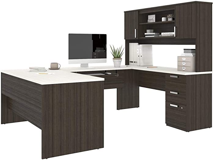 Bestar, Universel Collection, Executive Computer Desk with Pedestal and Hutch