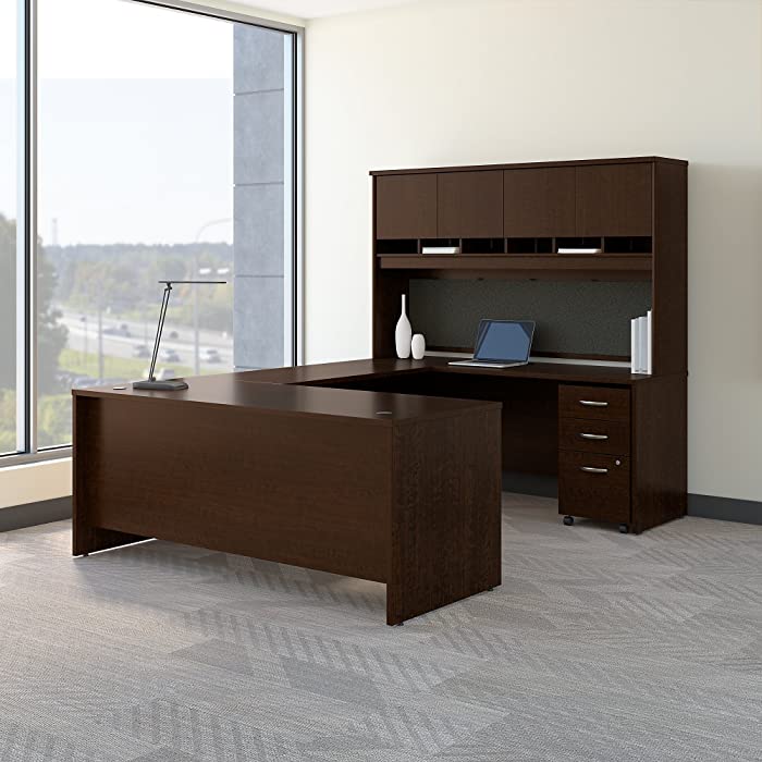 Bush Business Furniture Series C U Shaped Desk with Hutch and Storage, 72W, Mocha Cherry