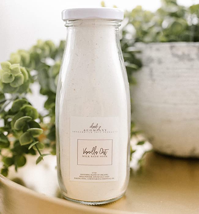 Vanilla Oat Cream Bath Milk Soak. All Local Ingredients in A Glass Bottle and Made in The USA. (One Vanilla Oat Cream 10 Ounce Bottle)