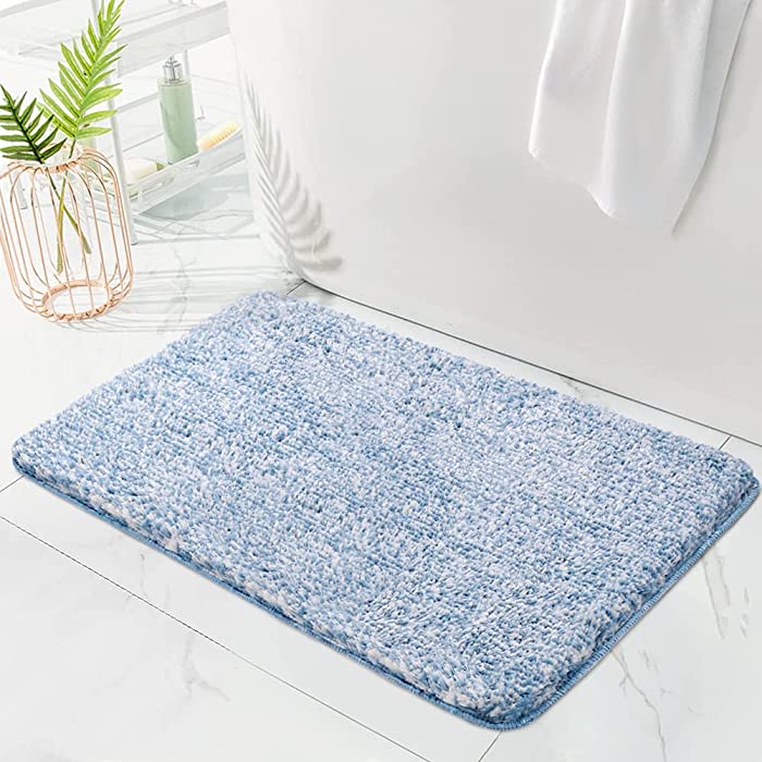 KMSON Bathroom Rug Mat, Super Soft Shaggy Bath Rugs, Water Absorbent Non Slip Bath Mat, Machine Washable Quick Dry Plush Carpet Mats Fluffy Floor Mat (Blue, 17" x 24")