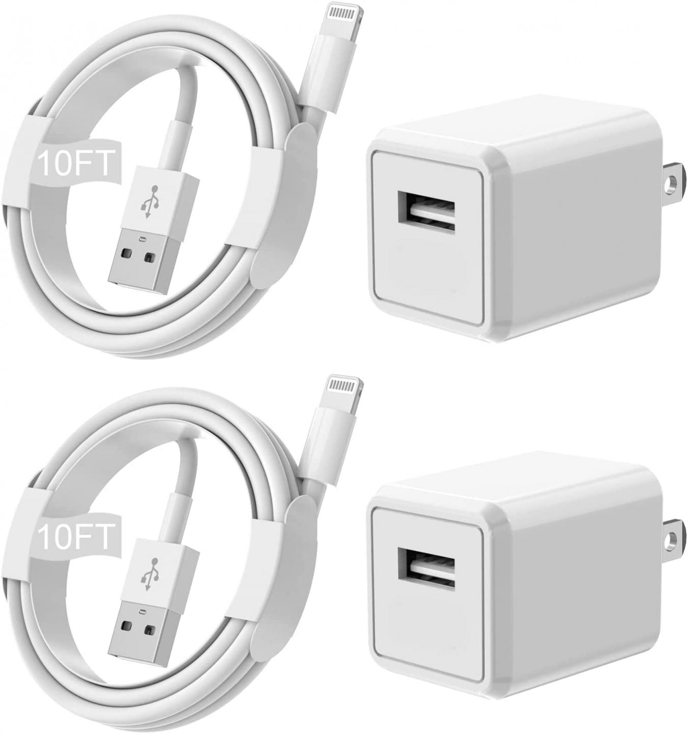 iPhone Charger [Apple MFi Certified] Long 2 Pack 10FT Lightning Cable Cube iPhone Charging Transfer Cord with USB Plug Wall Charger Block Travel Adapter for iPhone 12/11/11 Pro Max/SE 2020/Xs Max/XR/X