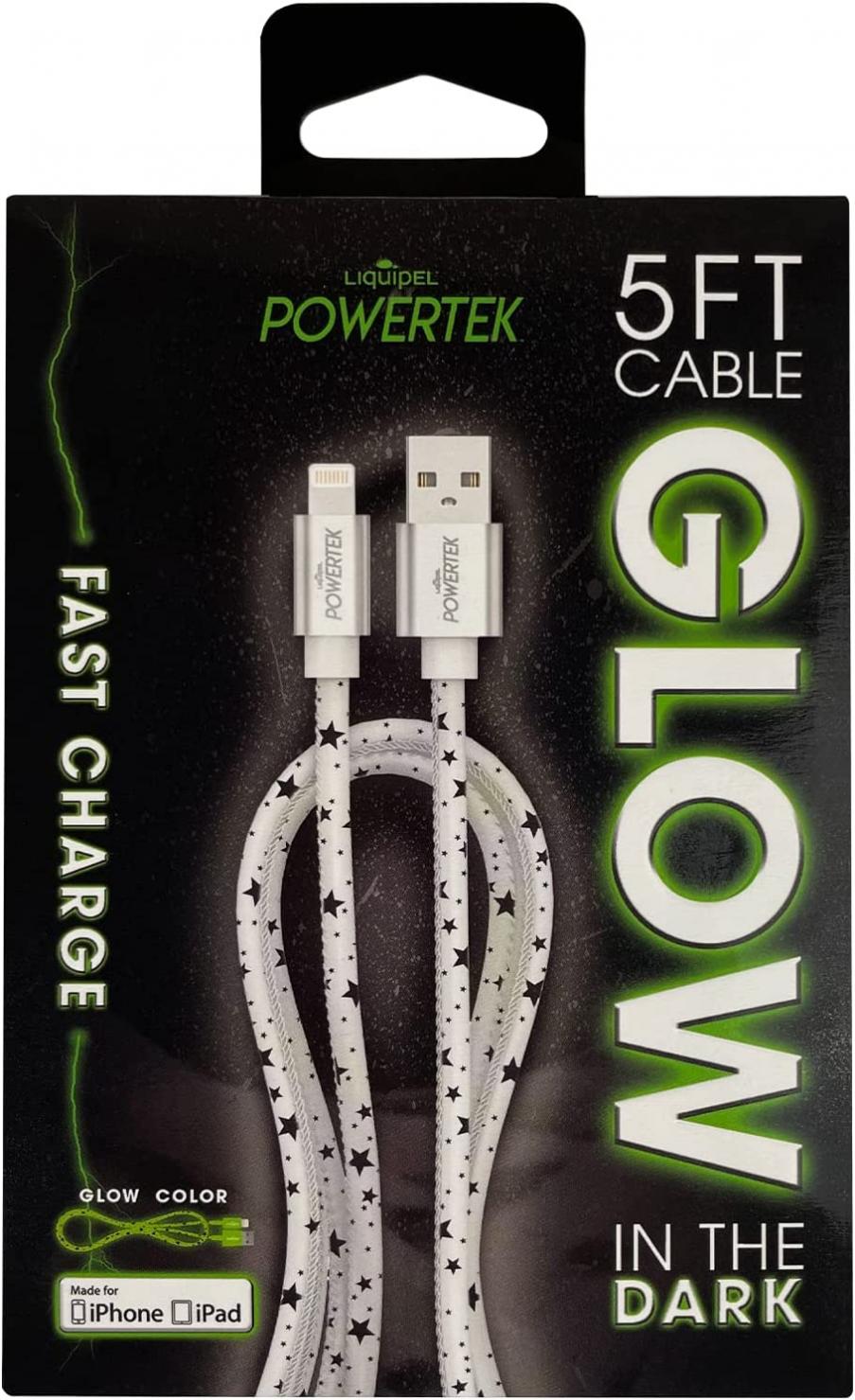 Liquipel Powertek Glow MFi Certified Charger Compatible for Apple iPhone, iPad, 5ft Cable, Lightning to USB Cable Cord, Fast Charging Lightning Cable (White w/Stars)