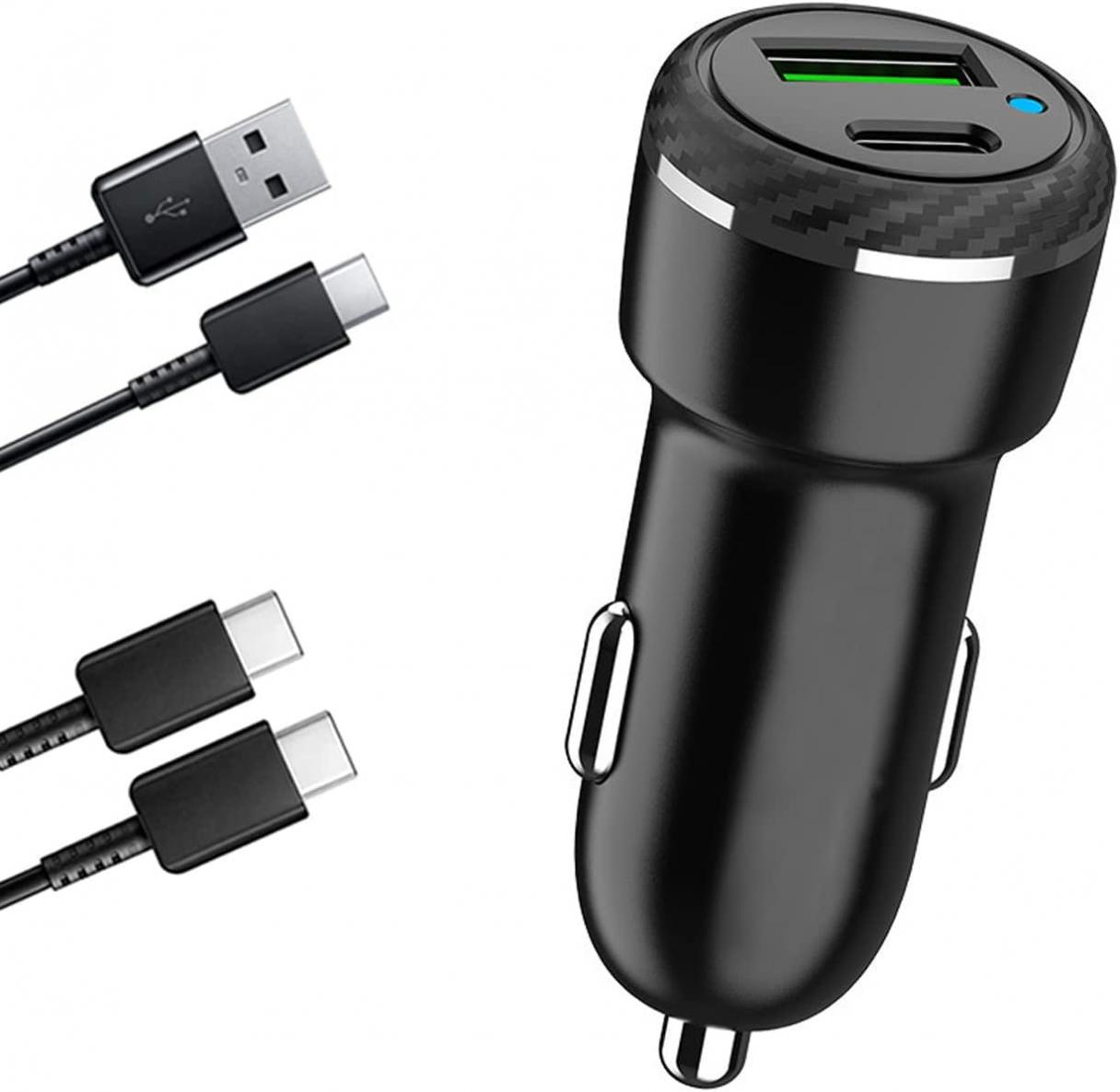 Fast Car Charger Type c 25w PD and USB A QC3.0 Dual Port Charging Compatible for Samsung Galaxy S22 S21 S20 S10 S9 S8 + 5G F E Ultra Plus Note 20 10 9 8 A12 A73 A72 A71 A70 A52 A51 A32 A53 A42 A23 M23