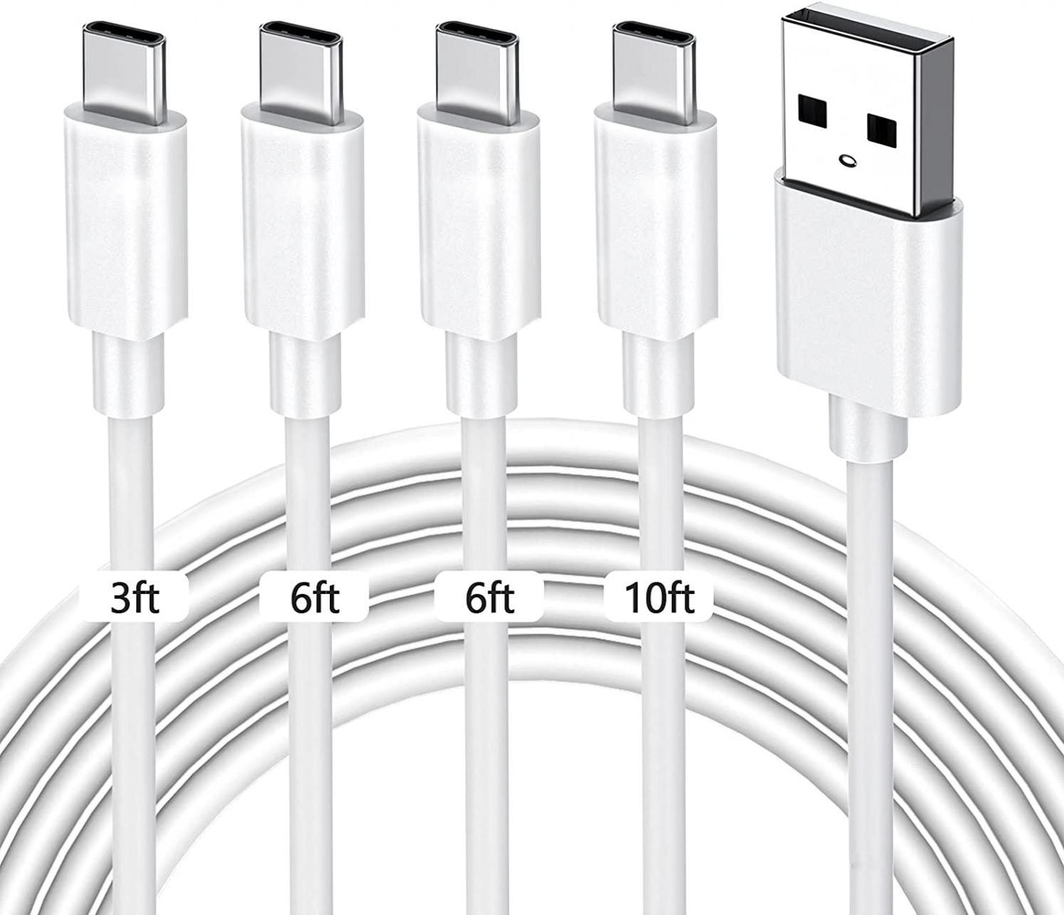 USB Type C Cable [4pack 3ft+6ft+6ft+10ft] 60W Fast Charging, Long USB A to USB C Phone Charger Data Sync Transfer Cord Compatible with Samsung Galaxy S10 S10E S9 S8 S20 Plus A20,Note 10 9 8,LG V30 V40