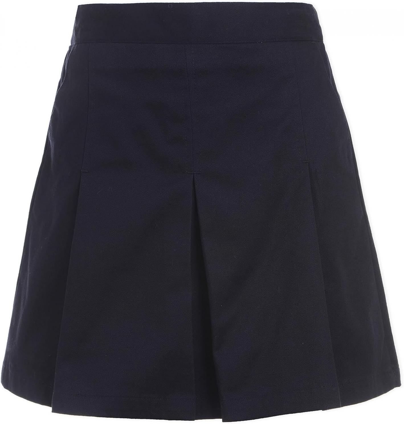 Nautica Girls' School Uniform Pleated Pull-on Scooter Skirt with Undershorts, Knit Waistband