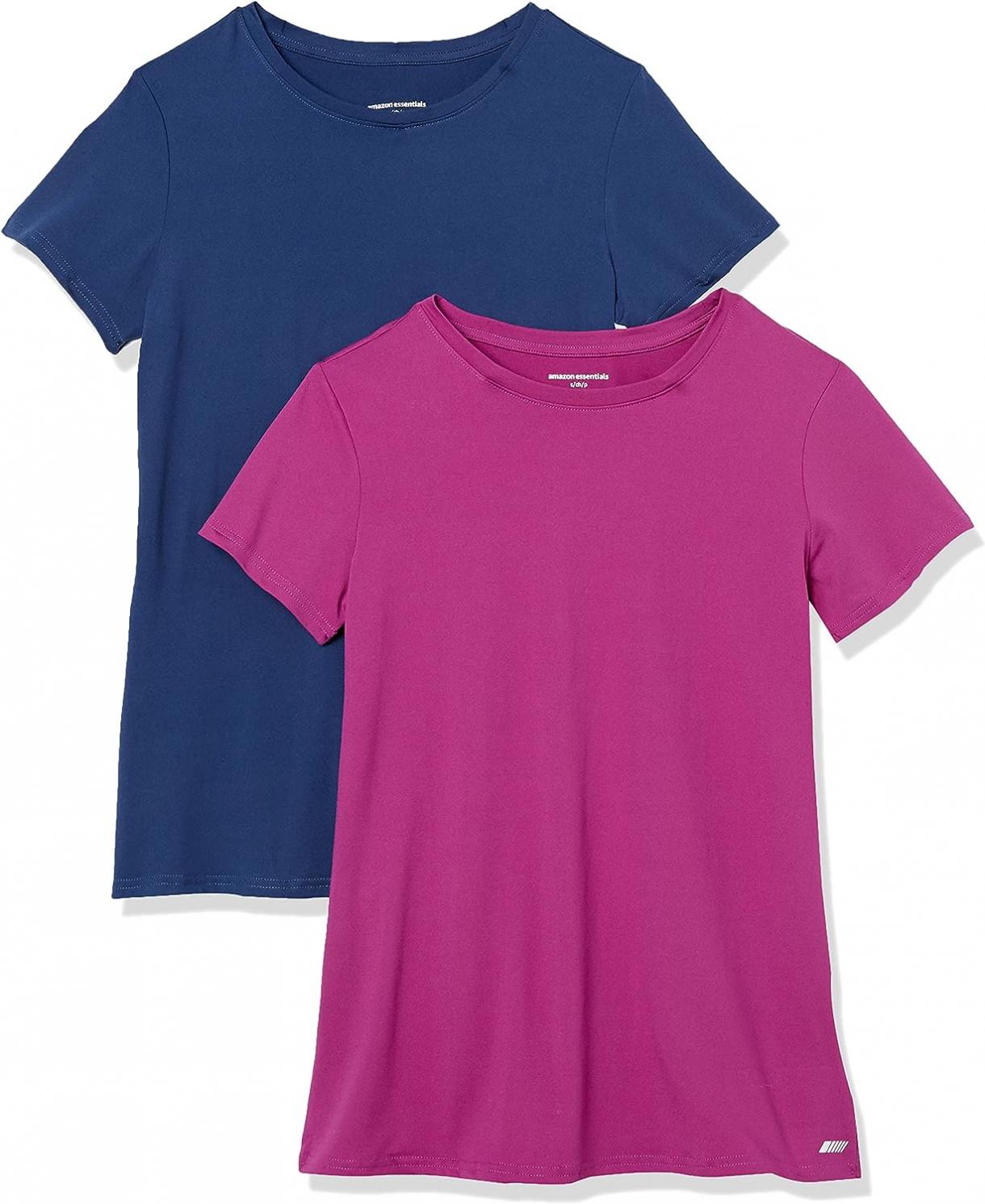 Amazon Essentials Women's Tech Stretch Short-Sleeve Crewneck T-Shirt (Available in Plus Size), Multipacks