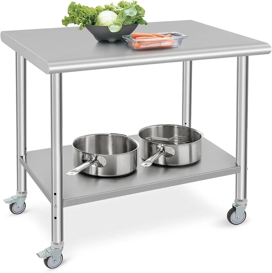 GAOMON Stainless Steel Prep Table 36 x 24 Inch, NSF Heavy Duty Commercial Kitchen Table with 4 Wheels and Undershelf, Outdoor Cooking Table, Dining Room Garage Laundry Room