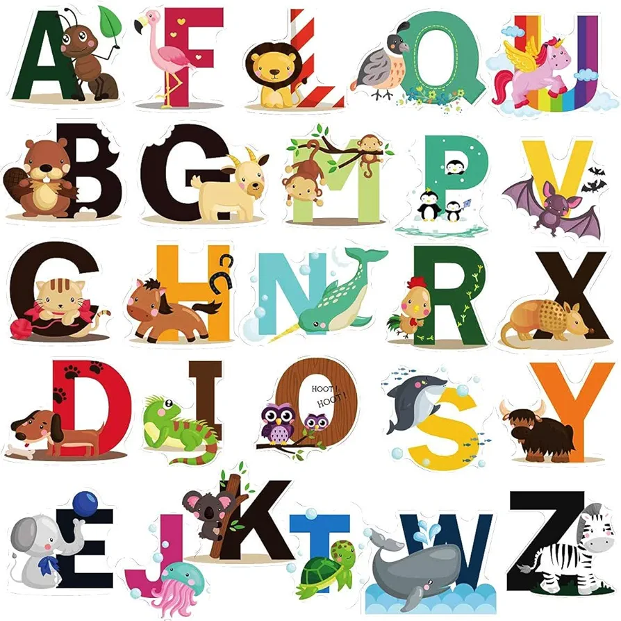 DEKOSH Animal Alphabet Kids Wall Decals - Peel & Stick Educational Baby Stickers for Playroom, Classroom Decoration