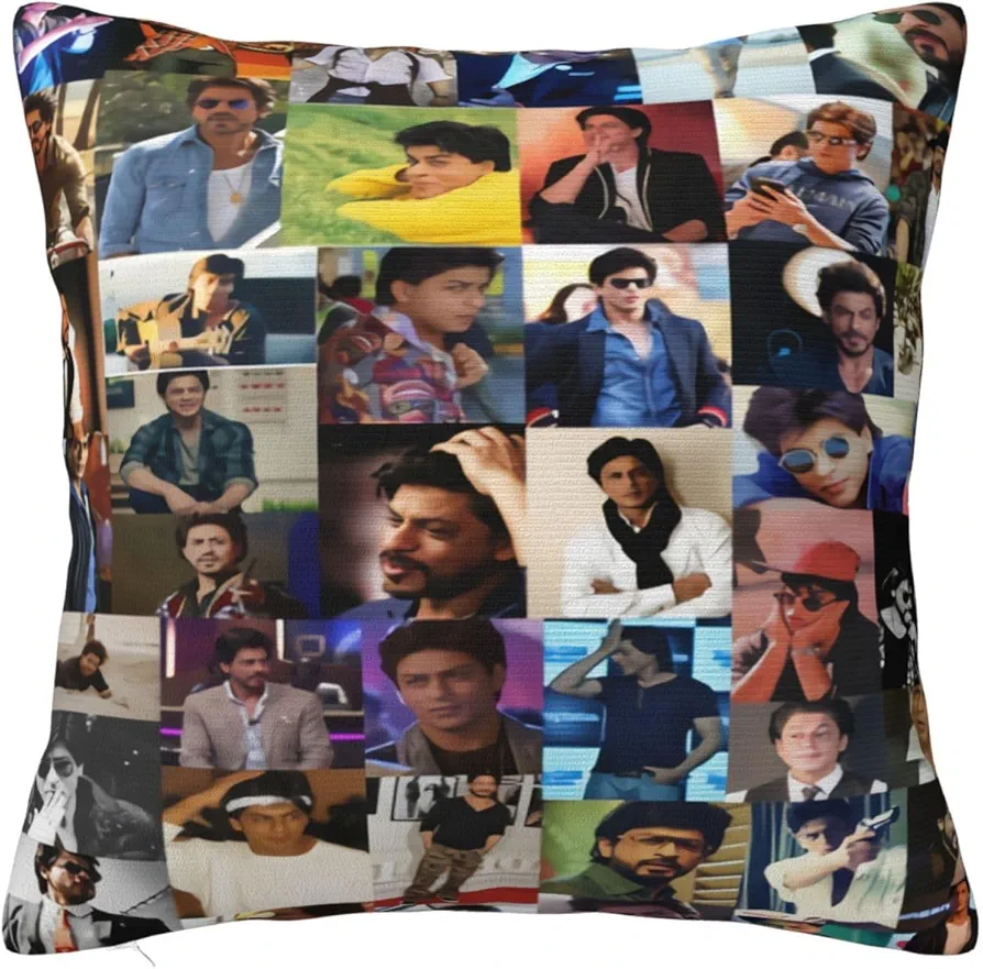 Shah Rukh Khan Collage Throw Pillow Covers Square Throw Pillow Case Print Graphic Decorative Pillowcase for Bedroom Sofa Living Room 12"X12"