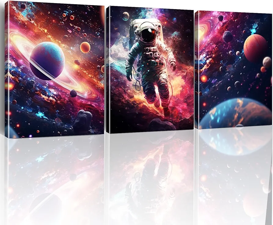 Yuzi-n Outer Space Room Decor Space Room Decor for Boys, Planet Astronaut Wall Art Space Wall Decor for Boys Bedroom Teens Room Living Room, Galaxy Space Posters Pictures Set of 3 (12x15 Inches)