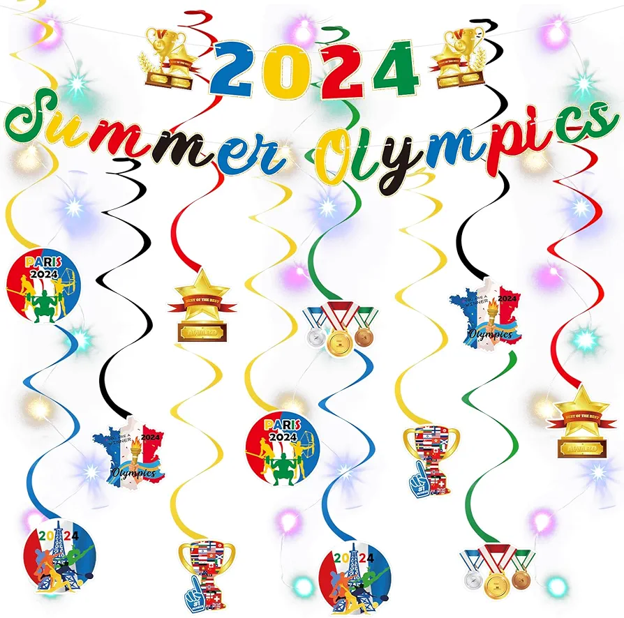 Sports Themed Party Decorations Hanging Swirls Decorations with Led Lights for International Countries Classroom Indoor Outdoor Decor Party Supplies