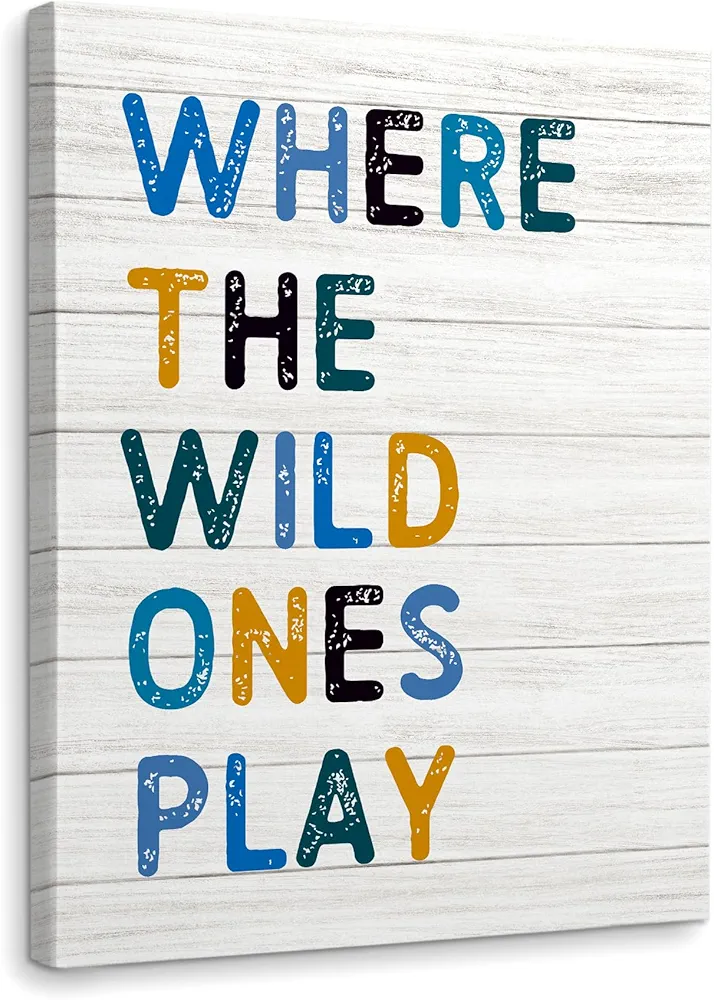 WODMIS Play Room Wall Decor,Kids Where The Wild Ones Play Framed Canvas Wall Art Decor 11×14,Play Sign,Colorful Play Room Art Painting Artwork Wall Playroom Nursery Toddler Kids Room Decoration Prints Decor (blue, 11x14)