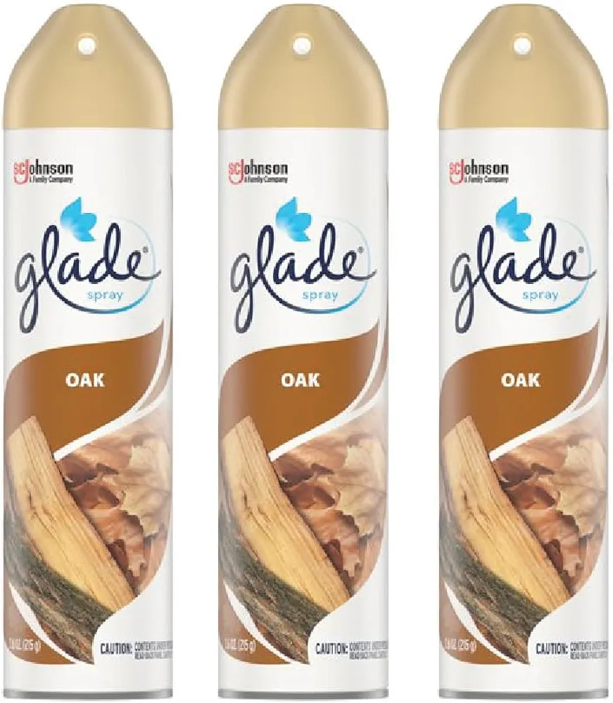 Glade Air Freshener Odor Fighting Room Spray, Oak, 8 oz, 3 Count