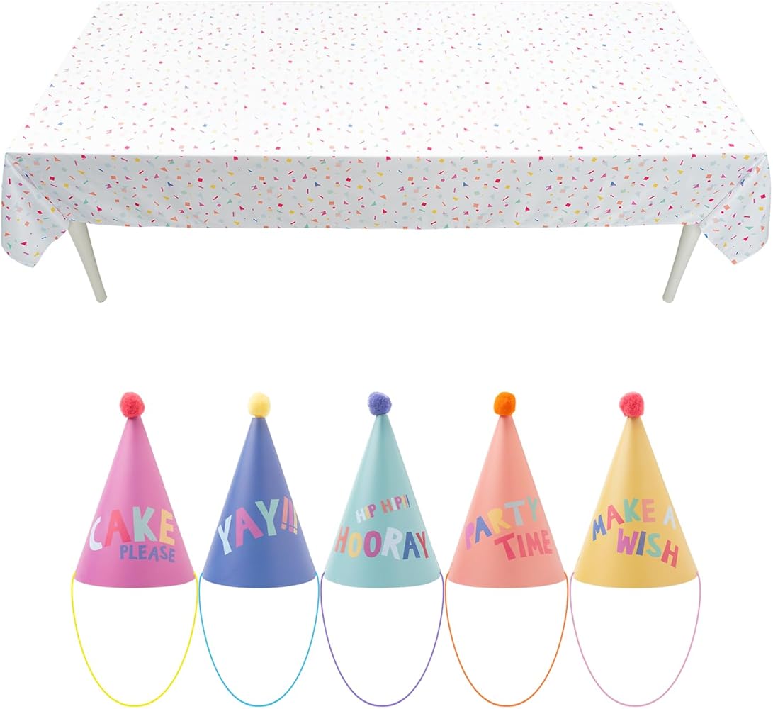 Cheerland Rainbow Party Hat and Tablecloth for Birthday Parties Baby Shower Classrooms Party Decoration and Supplies