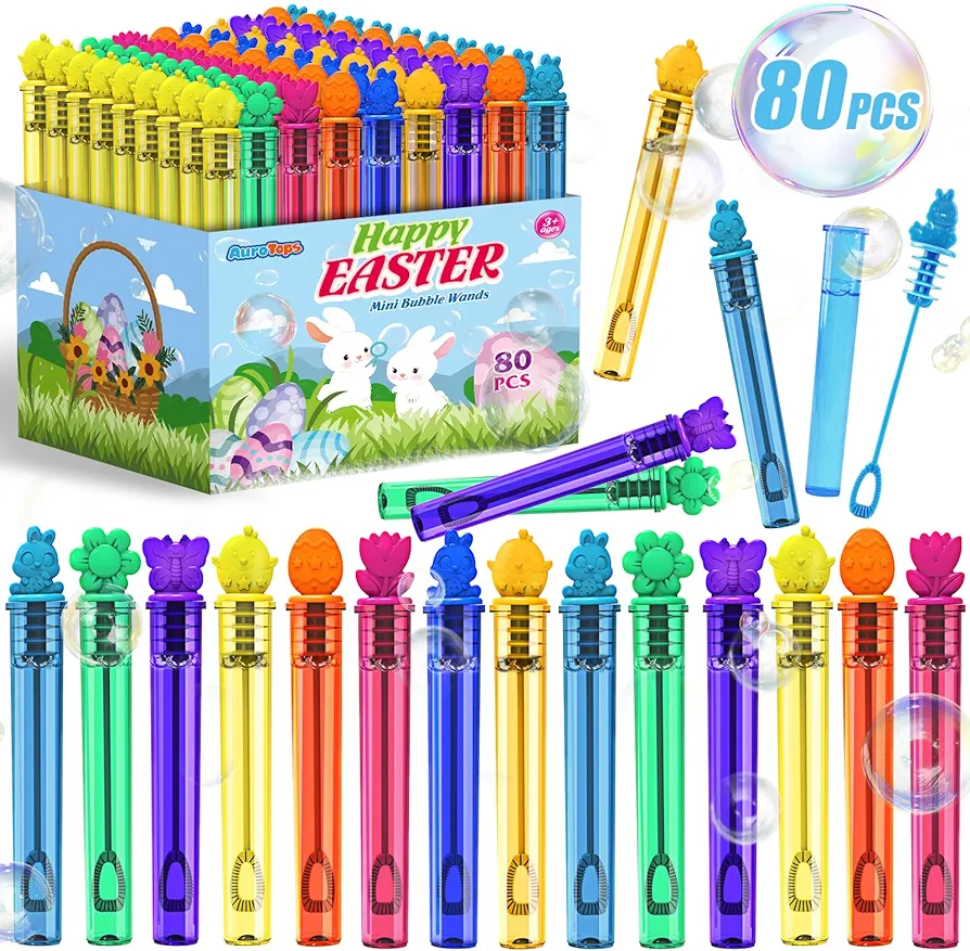 80PCS Easter Mini Bubble Wands, Easter Basket Stuffers Stress Easter-Themed Bubble Wands, Easter Party Favors Kids Boys Girls for Hunt Easter Goodie Bag Fillers Classroom Prize