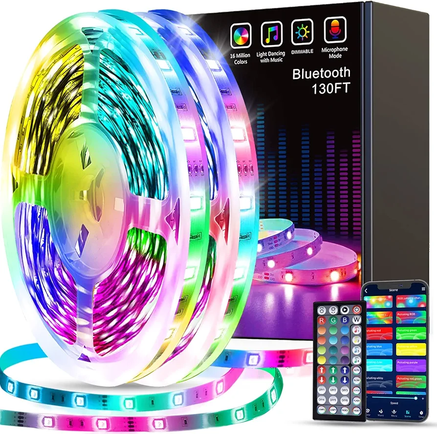 Tenmiro Led Strip Lights 130ft (2 Rolls of 65ft) Smart Light Strips with App Control RGB Led Lights for Bedroom，Music Sync Color Changing Lights for Room Party