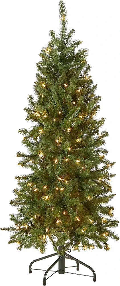 National Tree Company Artificial Pre-Lit Slim Christmas Tree, Green, Kingswood Fir, White Lights, Includes Stand, 4.5 Feet