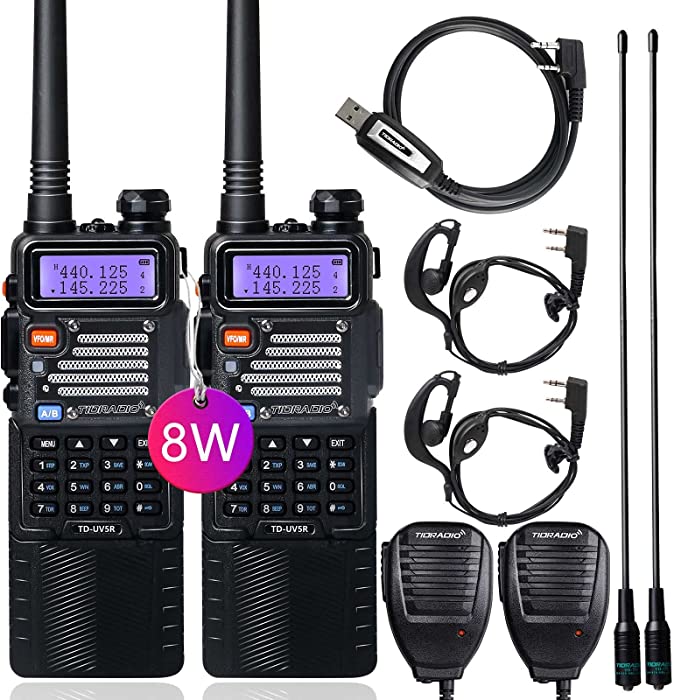 TIDRADIO UV-5R Ham Radio Handheld 144-148Mhz/420-450Mhz High Power Two Way Radio with Programming Cable and 3800mAh Battery Includes Full Kit Walkie Talkie (2Pack)