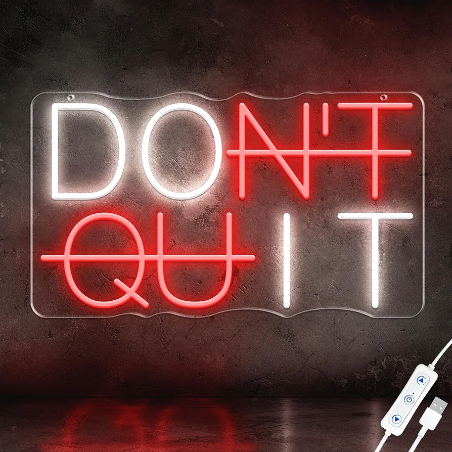 DON'T QUIT Neon Sign, Neon Signs for Wall Decor, Led Neon Light Sign Party Decorations, Room Decor for Boys, Neon Signs for Man Cave, Dimmable Neon Sign for Bedroom USB Powered, 15.7*9 in (DON'T QUIT-Red/White)