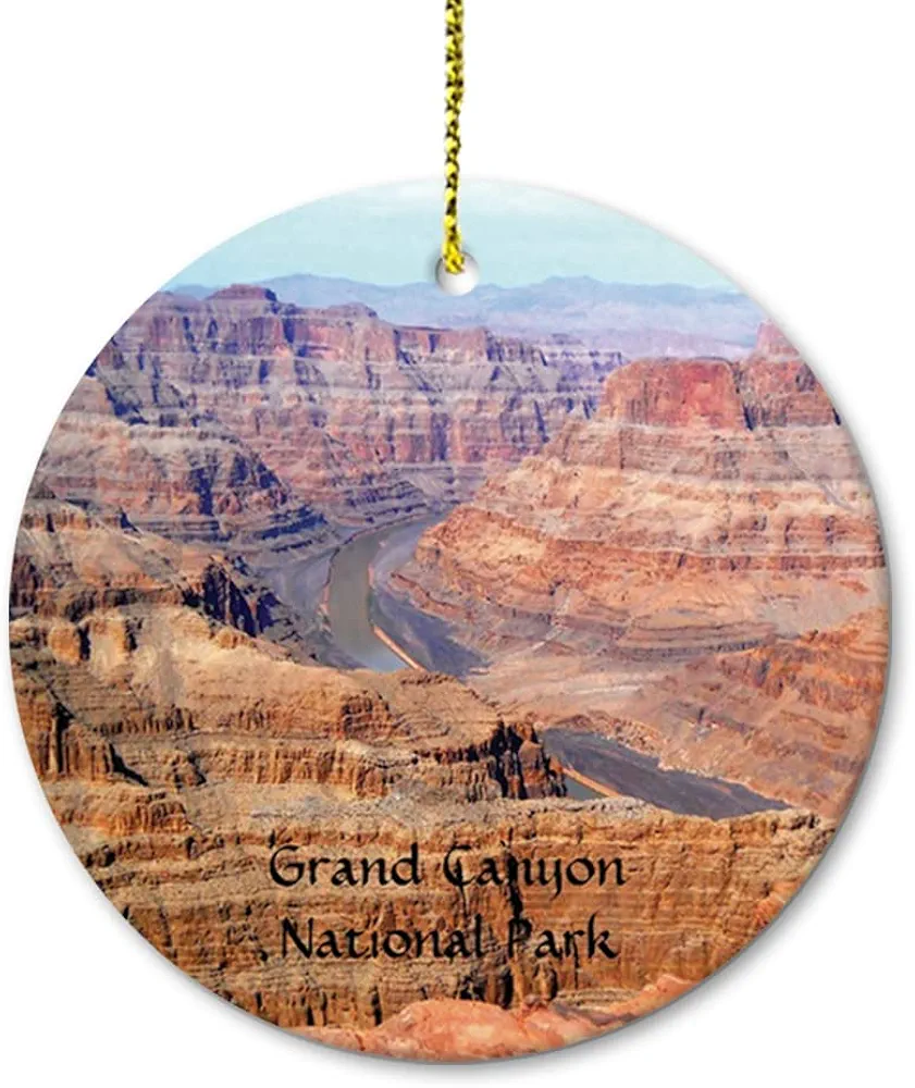 Grand Canyon National Park West Rim Ceramic Christmas Ornament Round Flat Tree Hanging Keepsake Xmas Decoration Exchange Souvenir Gift Made in USA