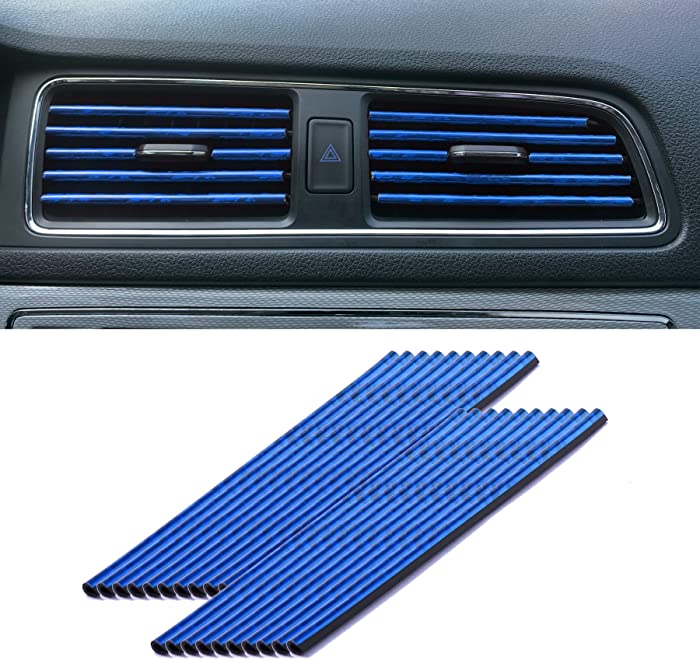 LivTee 20 Pieces Car Air Conditioner Decoration Strip for Vent Outlet, Universal Waterproof Bendable Air Vent Outlet Trim Decoration, Car Interior Accessories (Shiny blue)