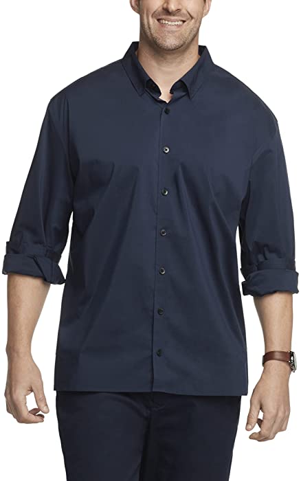 Van Heusen Men's Big and Tall Stain Shield Never Tuck Stretch Solid Button Down Shirt