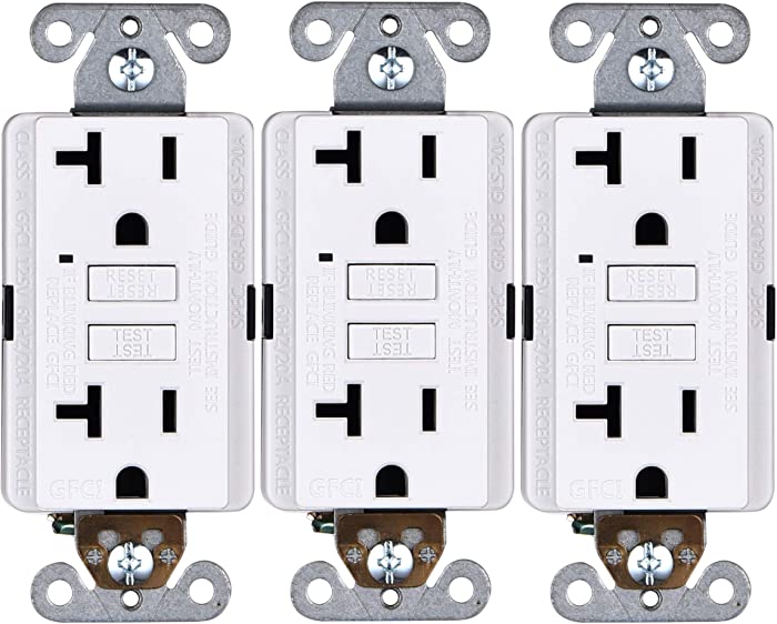 GFCI Outlet 20 Amp [3-Pack], Non-Tamper-Resistant GFI Duplex Receptacles with LED Indicator, Self-Test Ground Fault Circuit Interrupter, ETL Listed, White, 3 Piece