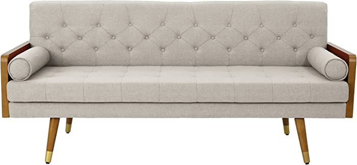 GDFStudio Christopher Knight Home Aidan Mid Century Modern Tufted Fabric Sofa, Beige