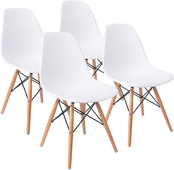 Furmax Pre Assembled Modern Style Dining Chair Mid Century Modern DSW Chair, Shell Lounge Plastic Chair for Kitchen, Dining, Bedroom, Living Room Side Chairs Set of 4(White)