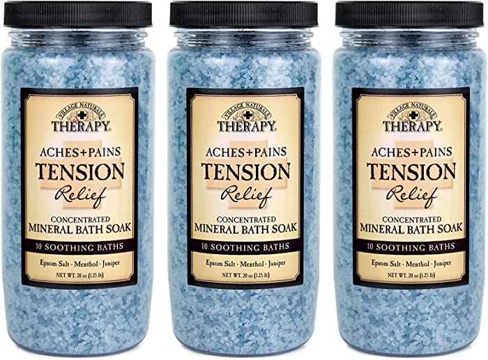 Village Naturals Therapy, Mineral Bath Soak, Aches & Pains Tension Relief, 20 Oz, Pack of 3