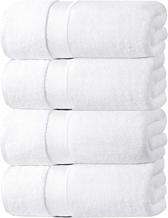 Oakias Premium Quality White Bath Towels – 4 Pack – 27 x 54 Inches – Highly Absorbent, 600 GSM Fluffy & Soft Luxury Bath Sheets