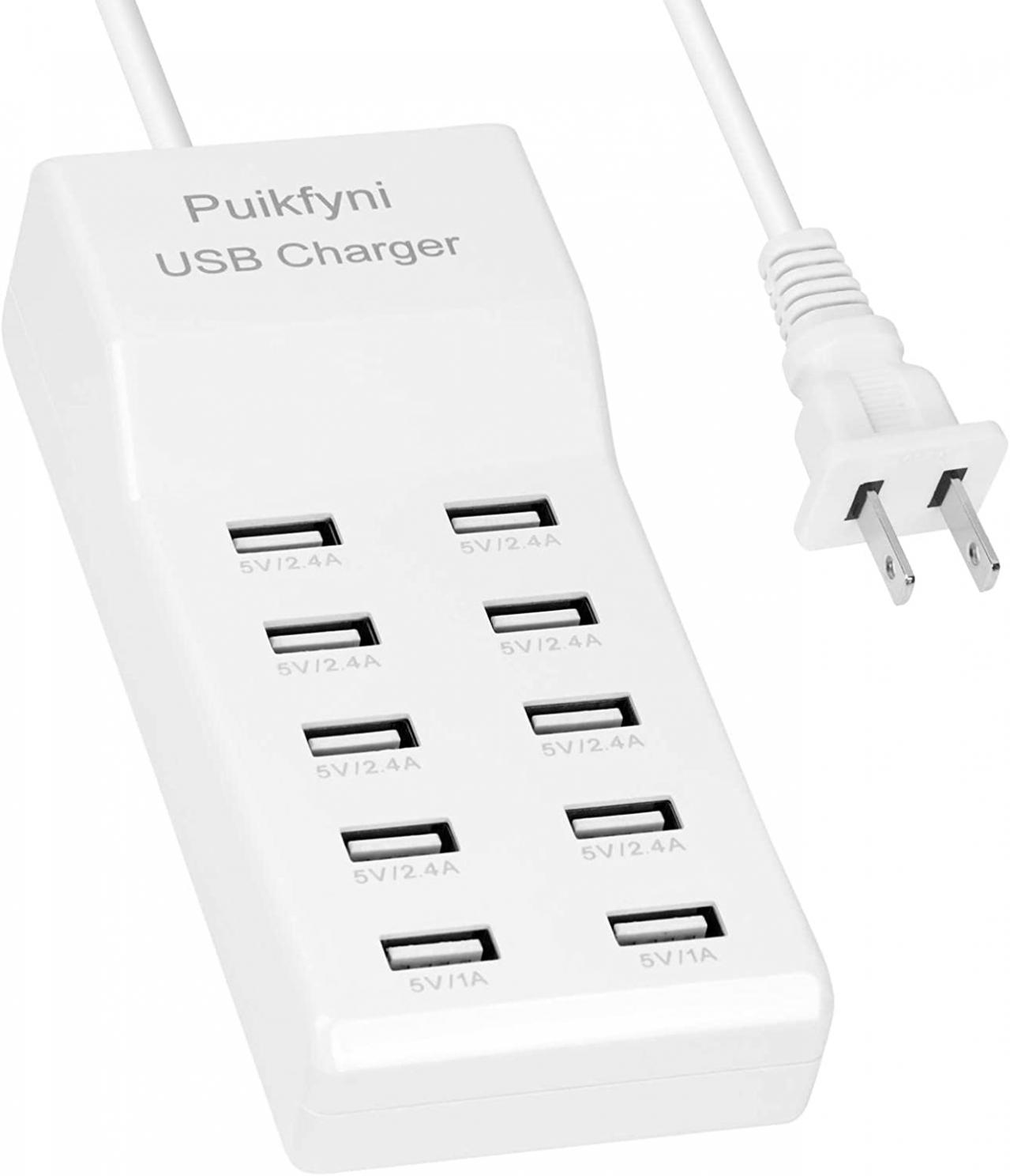 10-Port USB Charger [UL Certified] Family-Sized Desktop USB Rapid Charger，Smart USB Charger for Multiple Devices Smart Phone Tablet Laptop Computer