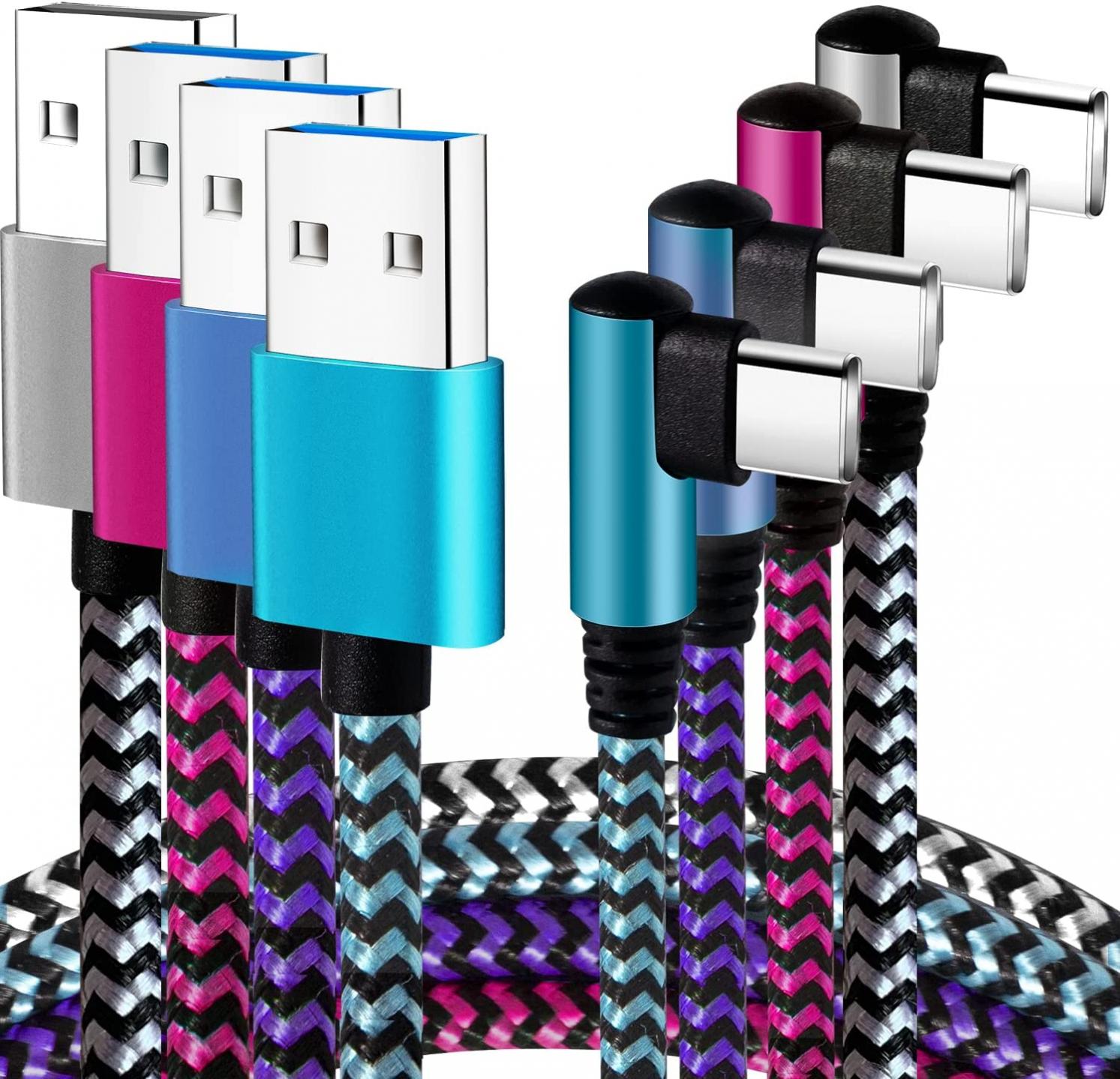 USB C Cord: [90 Degree/6ft/4Pack] Teeind Nylon USB C Cable Angle Cord Compatible with Samsung Galaxy S10/S10e/9/Note 10, USB C Charger Cable-[Blue/Black/Magenta/Purple]