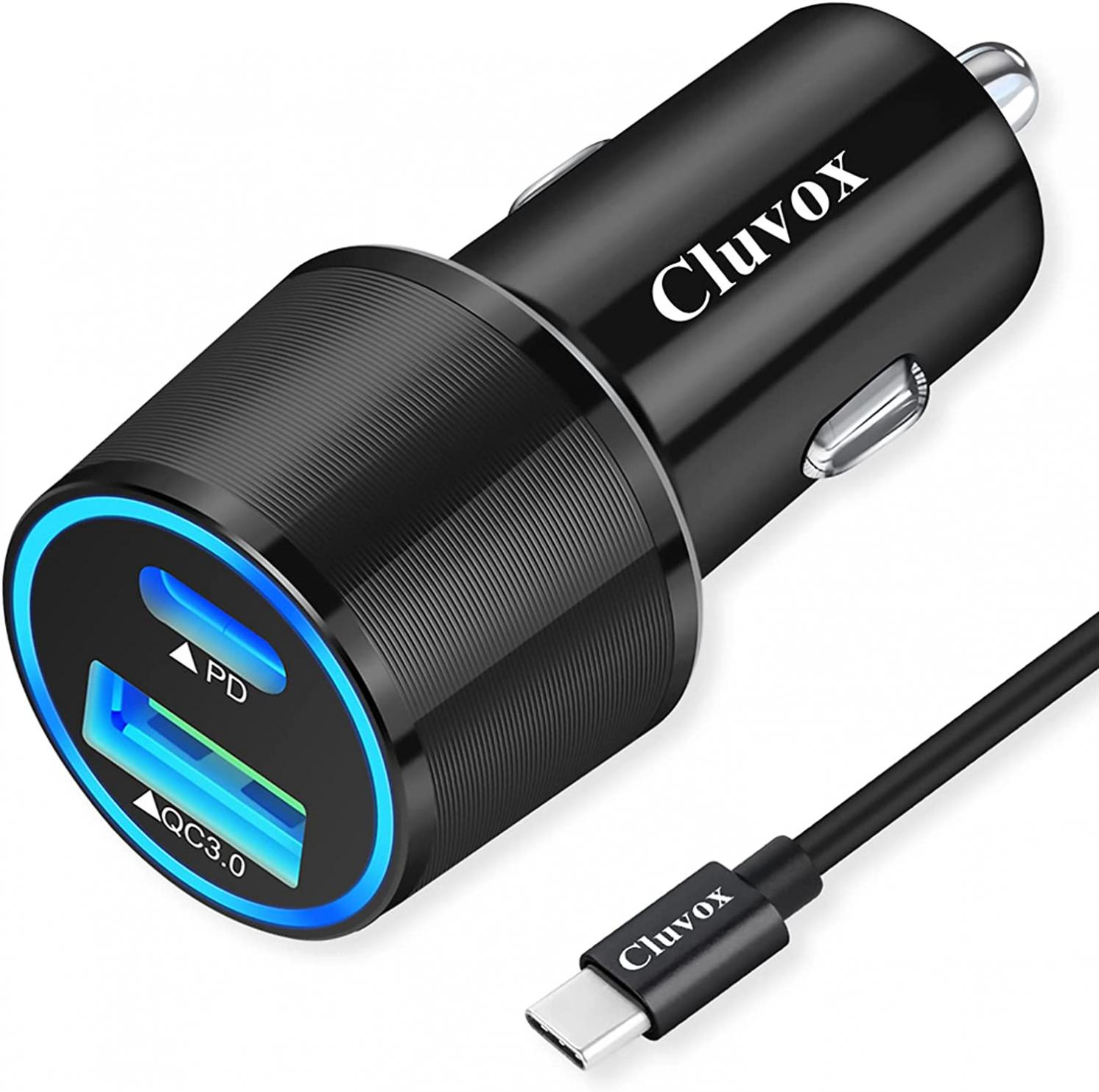 Rapid Type C Car Charger, Compatible for Google Pixel 7/6 Pro/6/5a/4a/4/3a/3/2/XL, Samsung Note 20/S22 Fast USB C PD Car Charger with 3ft Cable, 18W Power Delivery &Quick Charge 3.0 Car Adapter-Black