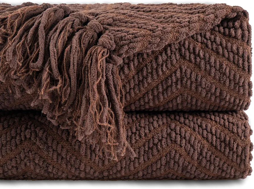 BATTILO HOME Dark Brown Throw Blanket for Couch, Super Soft Cozy Warm Chocolate Throw for Twin Bed, Living Room Chair Bed Sofa Home Decor, 60" x 80"