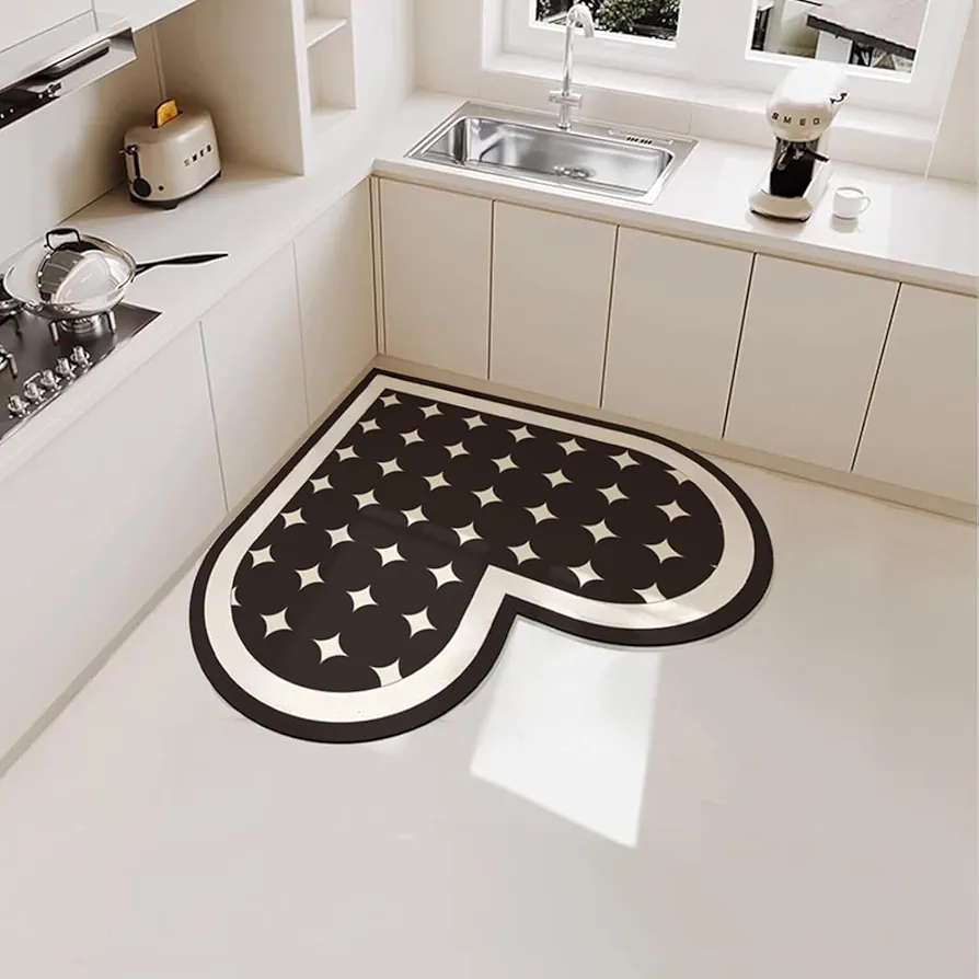 Eanpet Heart Shaped Kitchen Rug Nonslip Washable Kitchen Floor Mats Corner Area Rug Water Absorbent Comfort Standing Mat Carpet for Kitchen Door Mat,Bathroom,Sink,Laundry Room,31.5 Inch,Black