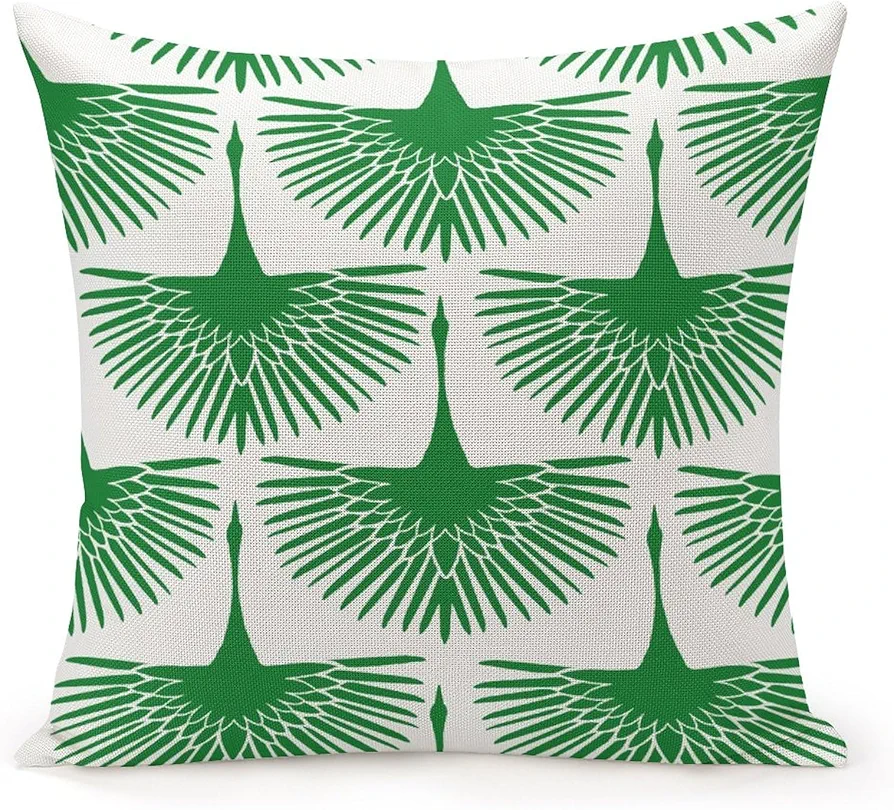 Kelly Green Swan Throw Cushion Covers for Home Couch Sofa Car Office Bed Living Room Decor Retro Farmhouse Pillow Covers 22x22in Linen Pillowcase Holiday