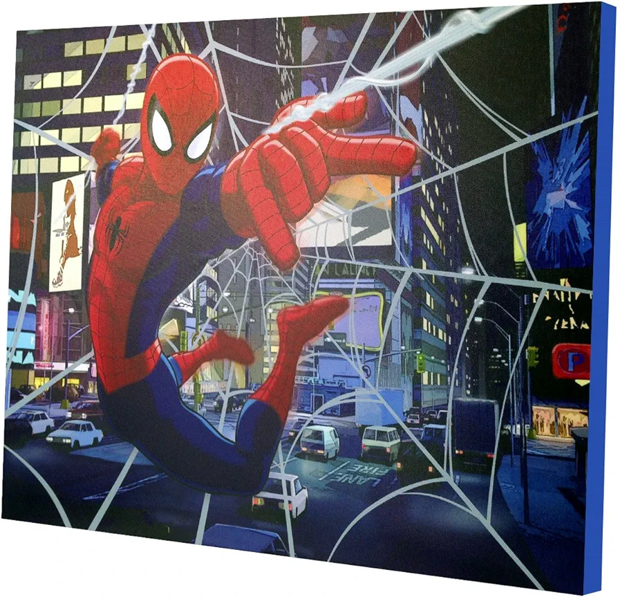 Idea Nuova Spider-Man LED Canvas Wall Art, Children's Home Décor, Bedroom, Spiderman / Blue, 11.50" x 15.75"