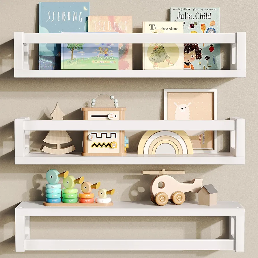 Thickened Floating Shelves for Wall - Nursery Bookshelf, Versatile Wall-Mounted Kids Book Shelf for Room Decor, Ideal for Books, Toys, Spice Rack - Ivory White