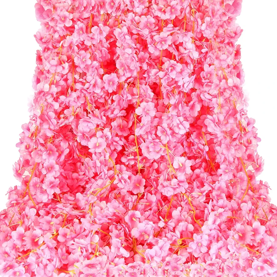 Nuenen 16 Pack 94.4ft Artificial Cherry Blossom Vines Cherry Blossom Flower Garland Hanging Silk Cute Room Decor for Japanese Kawaii Bedroom Party Wedding Spring Home Decorations (Peach Pink)