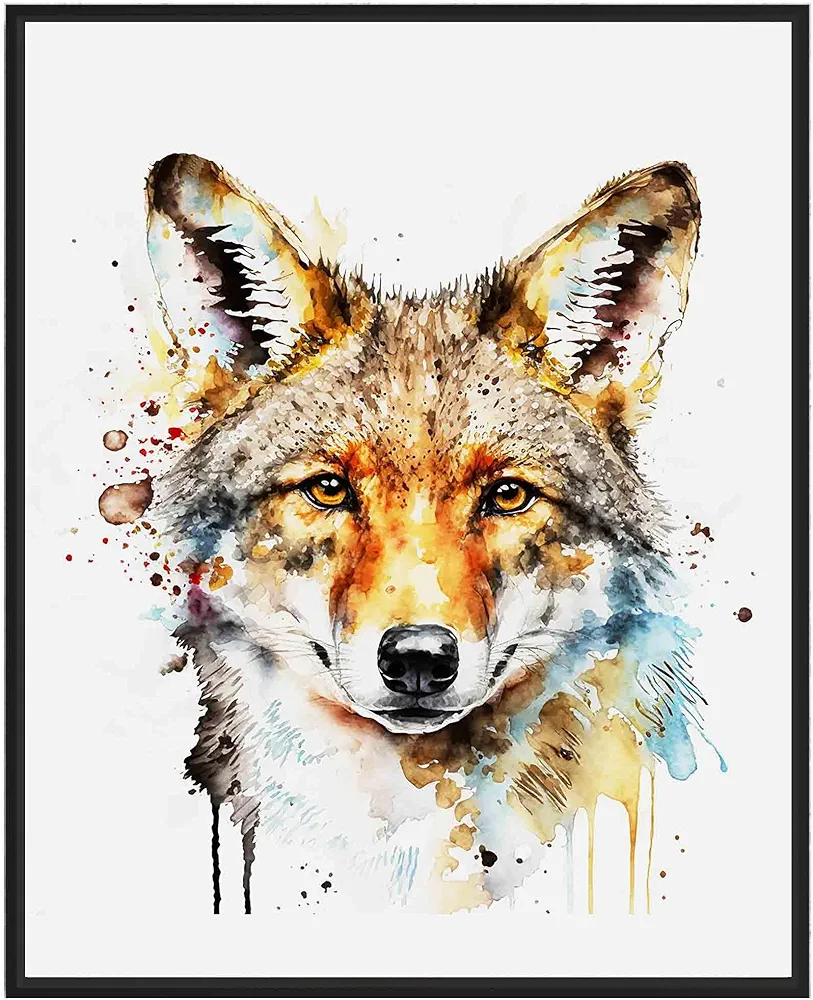 Coyote Art Print Poster, Abstract Watercolor Animal Wall Art Prints, WIldlife Nature Artwork for Living Room, Bedroom Decor (11x14 inches (Unframed), Coyote)