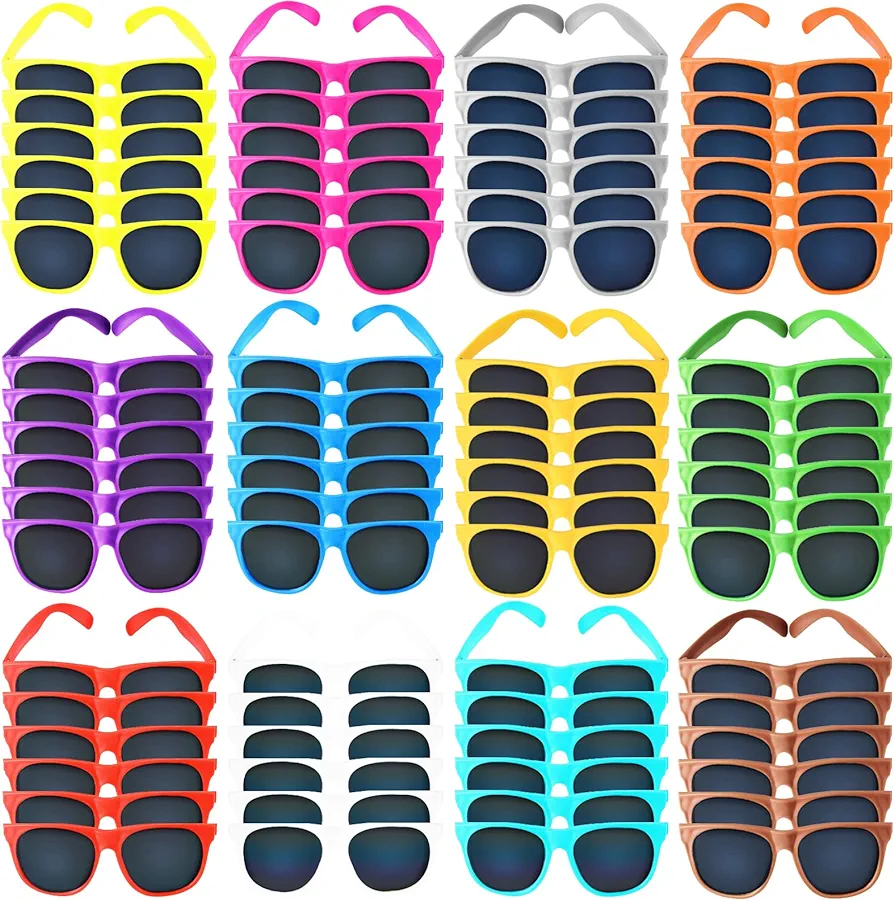 Sunglasses Bulk Party Favors ,72 Pack 12 Colors Neon Party Sunglasses,80’s Style Plastic Sunglasses Toy for Classroom Prize,Summer Pool Party, Beach Party Supplies, Gift for Birthday,Teens and Adults