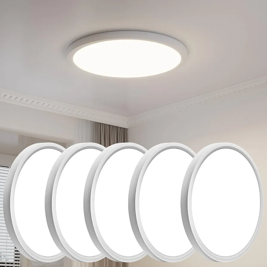 6PK 12 Inch LED Flush Mount Ceiling Light,28W,2500LM,3000k,4000k,6000k CCT Selectable,Surface Mount LED Light Fixture for Bedroom,Kitchen,Hallway,Laundry Room,0.98 Inch Thickness Round.