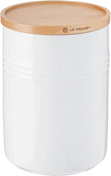 Le Creuset Stoneware Canister with Wood Lid, 2.5 qt. (5.5" diameter), White