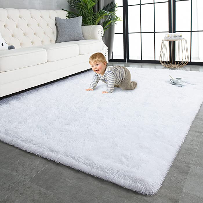 TWINNIS Super Soft Shaggy Rugs Fluffy Carpets, 5x8 Feet, Indoor Modern Plush Area Rugs for Living Room Bedroom Kids Room Nursery Home Decor, Upgrade Anti-Skid Durable Rectangular Fuzzy Rug, White