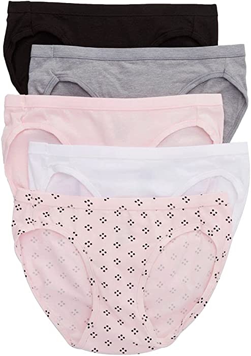 Hanes Ultimate Women's Bikini Panties Pack, Moisture-Wicking Bikini Underwear, Moderate Coverage, 5-Pack (Colors May Vary)