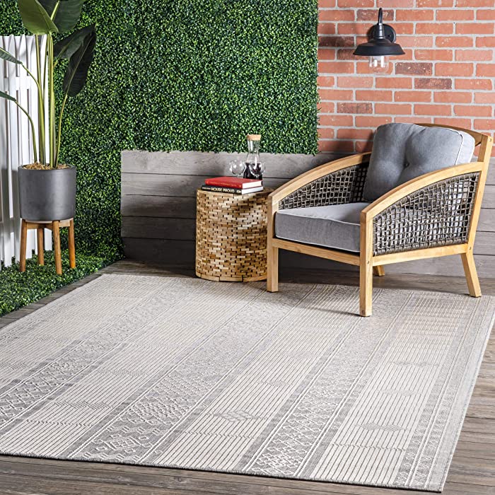 nuLOOM Leigh Ethnic Stripes Indoor/Outdoor Area Rug, 8' x 10', Light Grey