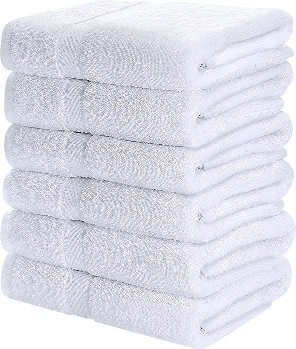 Utopia Towels - Medium Cotton Towels, Towels for Pool, Spa, and Gym Lightweight and Highly Absorbent Quick Drying Towels, (Pack of 6) (24" x 48", White)