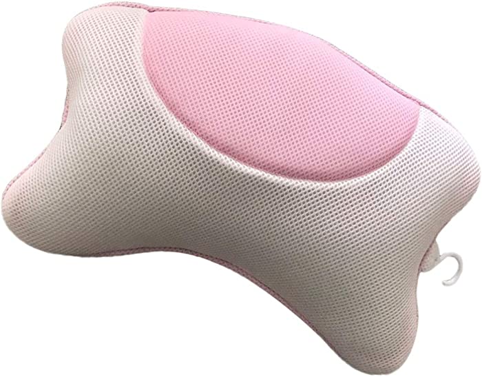 DOITOOL Spa Massage Pillow 3D Mesh Cloth Bathtub Pillow Headrest Car Bath Cushion with Suction Cups for Women Men Relaxing Bath Spa Bathroom Accessories Pink