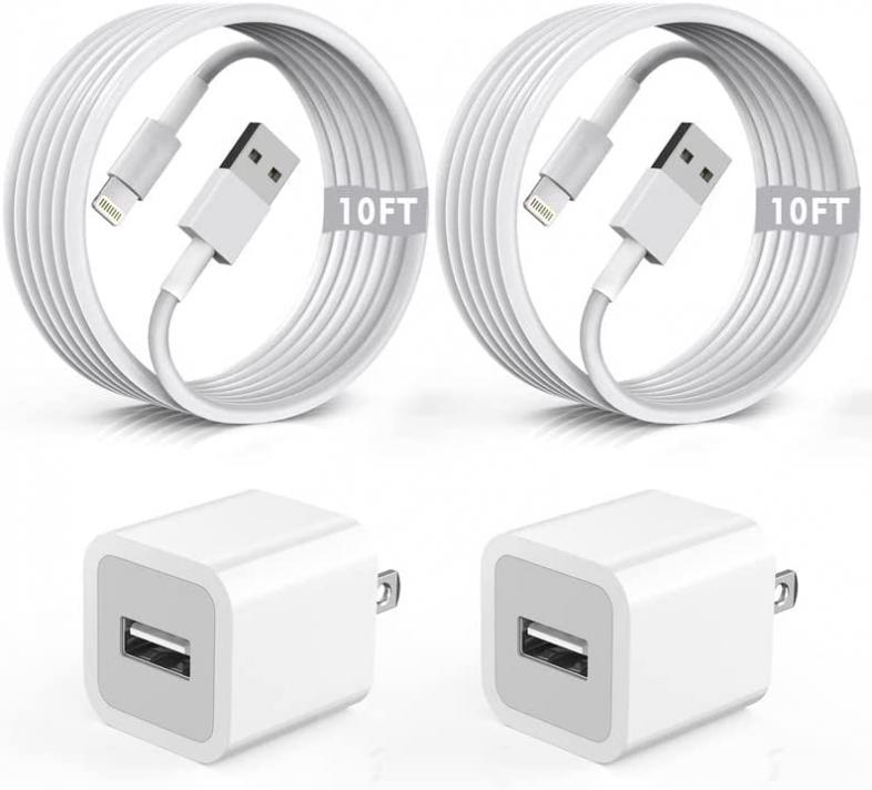 iPhone Charger, 2Pack Apple USB Wall Charger 10FT Long [Apple MFi Certified] Lightning Charging Sync Cable Cord & Apple Charger Adapter Travel Plug Block for iPhone 12/11/XR/XS/X/8/7/SE/iPad AirPods